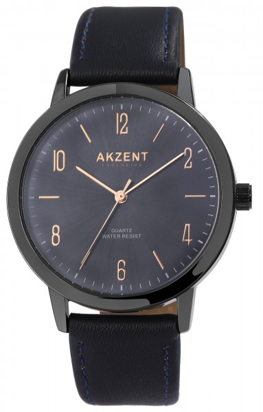 Akzent Exclusive Herren-Uhr Lederimitat Armbanduhr Elegant Analog Quarz 2900201