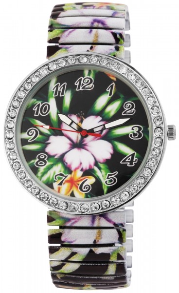 Donna Kelly Damen - Uhr Zugband Strass Blumen Motiv Metall Analog Quarz 1700041