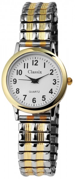 Classix Damenuhr Weiß Silber Gold Zugband Zugarmband Metall Armbanduhr…