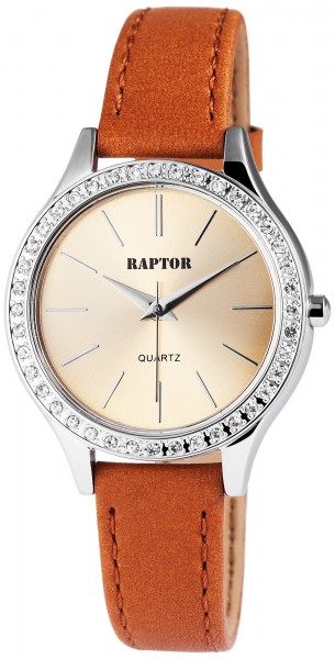 Raptor Damen - Uhr Oberseite Echt Leder Armbanduhr Strass Steine Analog Quarz RA10119