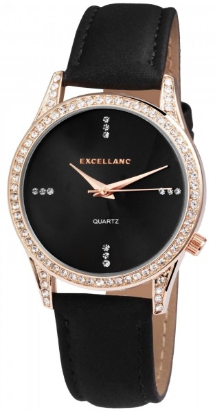 Excellanc Damen – Uhr Lederimitat Armbanduhr Strass Analog Quarz 1900060