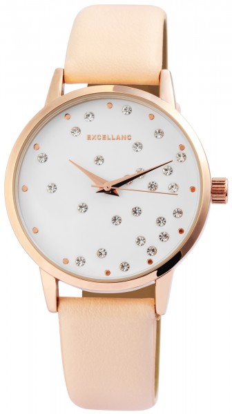 Excellanc Damen – Uhr Lederimitat Armbanduhr Strass Analog Quarz 1900173