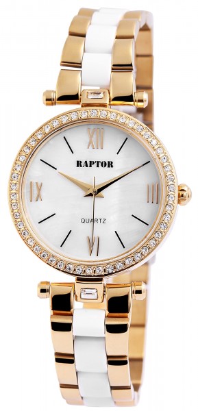 Raptor Damen - Uhr Edelstahl Armband mit Strassbesatz Analog Quarz RA10136
