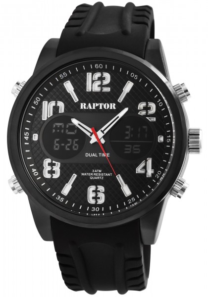 Raptor Herren-Uhr Silikon Datum Stoppuhr Alarm Digital Analog Quarz RA20234