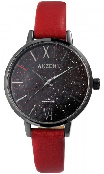 Akzent Exclusive Damen - Uhr Lederimitat Armbanduhr Glitzer Analog Quarz 1900245