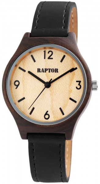 Raptor Damen-Uhr Holz Armbanduhr Echt Leder Analog Quarz RA20048