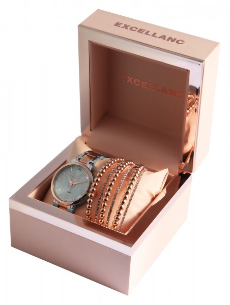 Excellanc Damen - Geschenkset Damenuhr mit Metallband und modischen Armreifen1800181