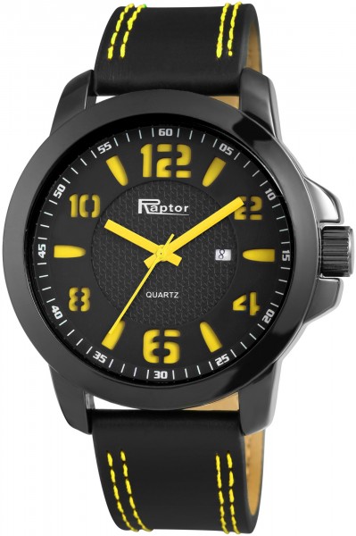 Raptor Herren-Uhr Armband Oberseite Echt Leder Datumsanzeige Analog Quarz RA20141